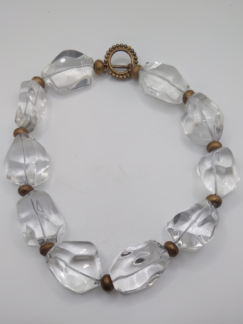 Clear Quartz with Brass Colored Spacers Choker Toggle Clasp